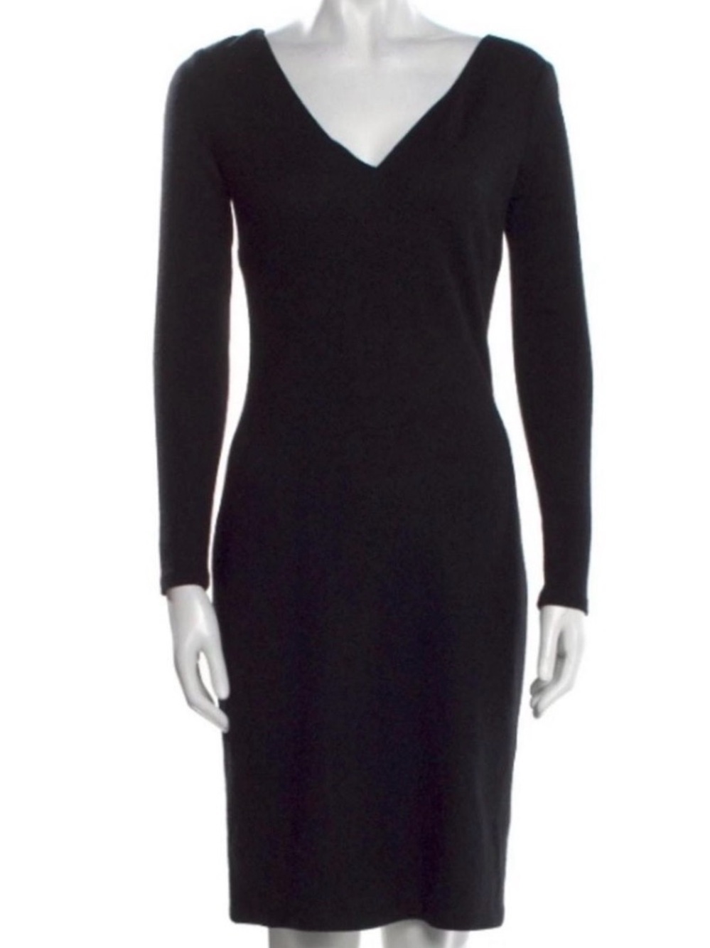 Ralph Lauren Blue Label Black Wool V-Neck Long Sleeve Midi Dress | Old Money vtg